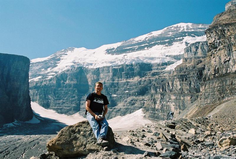 That's me taking a break in front of the Victoria Glacier