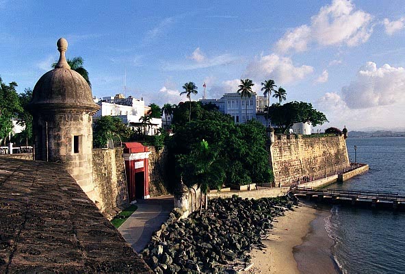 View of the walls of Old San Juan and la Fortaleza