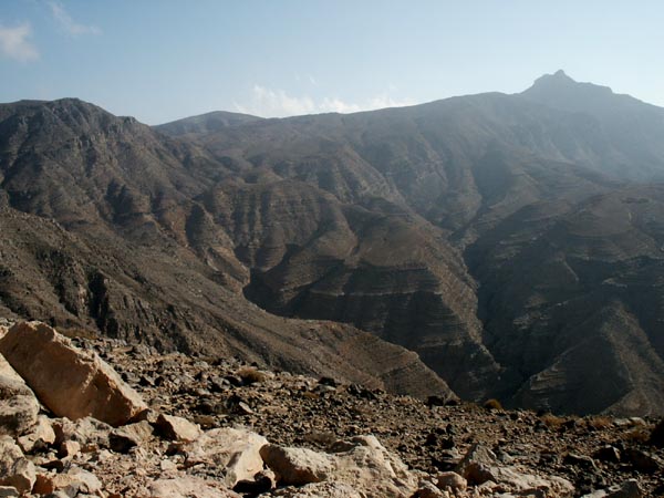 View from the road summit of the Hajar Mountains