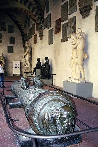 Ornate cannon off the courtyard of the Bargello