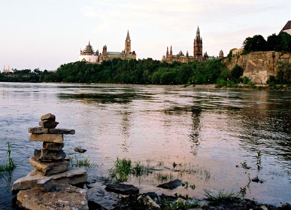 Parliament Hill seen from an island in the Ottawa River