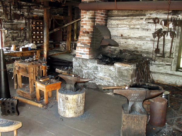 Inside the blacksmith shop