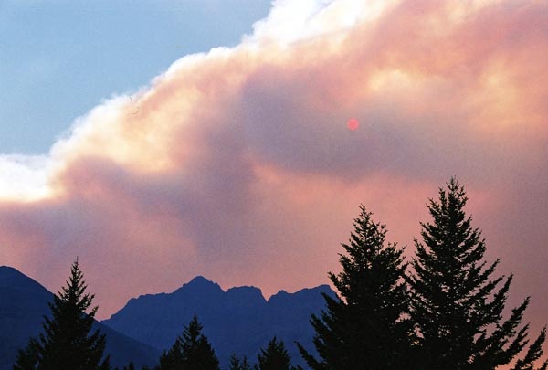 Smoke from forest fires in Glacier National Park, Montana, August 2003