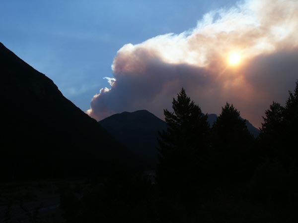 Smoke from forest fires in Glacier National Park, Montana, August 2003