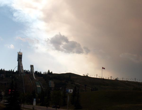 Smoke from the fires in Kootenay National Park reaches the Calgary Olympic Park