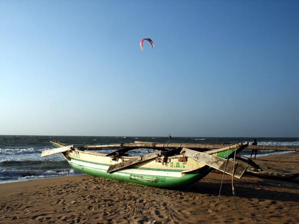 Fishing boat and kite surfer, Negombo