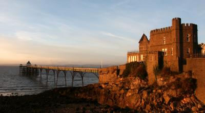 Clevedon Pier in sunset glow