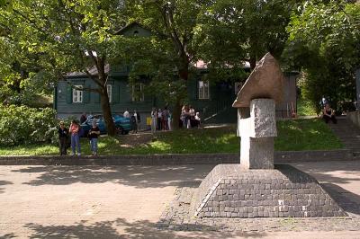 A statue in the yard memorializes Sugihara...