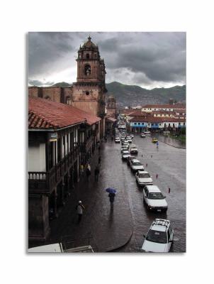 Cuzco streetscape in the rain