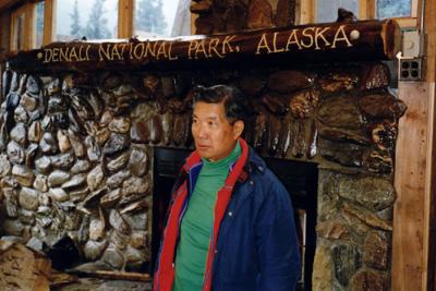 Warming up by the fireplace in Denali Park, Alaska