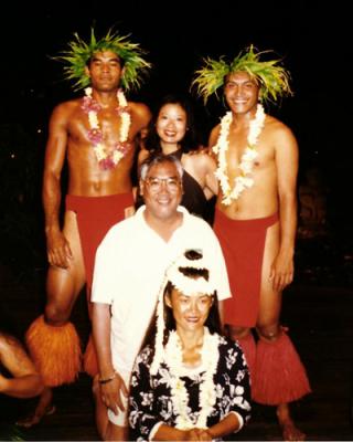 Mr. Tahiti (on the left) posing with the other dancers at Ia Ora resort in Moorea