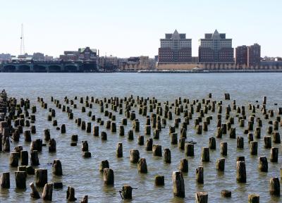 Hudson River Pier Pilings & New Jersey Skyline