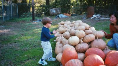 Ben and Mama picking out pumpkins