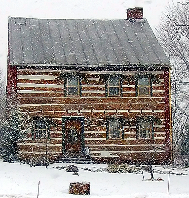 Cabin in the middle of a snowstorm