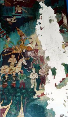 Bangkok Reclining Buddha Temple wall.JPG