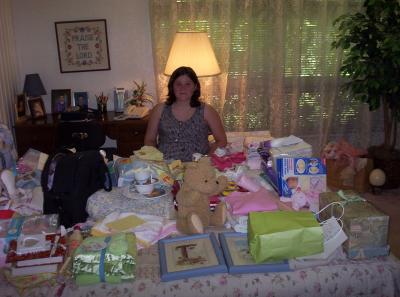 After Jennifer opened each gift, it was placed on this bed in the guest bedroom.  After everything was opened, this is what all her gifts had amassed to.