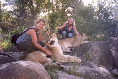 Becs & Rachel with lions