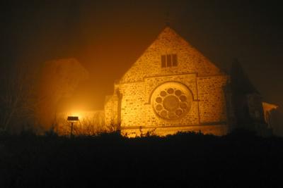 The local church under foggy sodium lamps :)