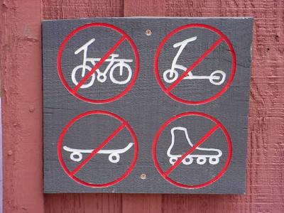 no bikes, no scooters, no skateboards, no skates