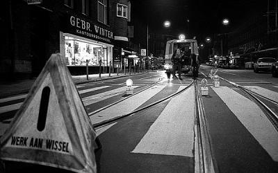 Nightly work on the tram rails - Amsterdam