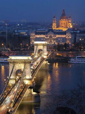 Chain Bridge, Four Seasons Hotel and Szent Istvn Basilic as seen from the Royal Palace hill.