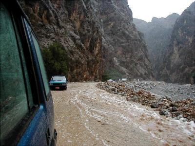 The road becomes its own river bed in places.