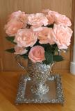 Pink Roses in Silver Vase