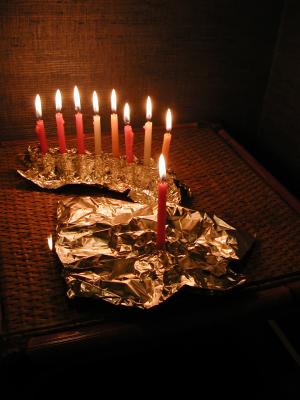 last night of channukah candles at our hotel room