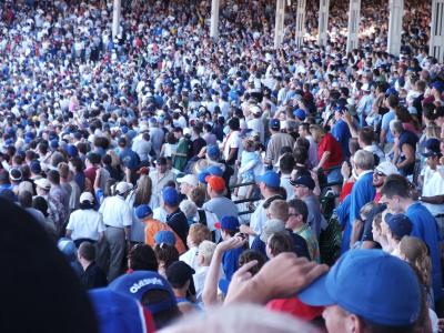 A sea of blue fans