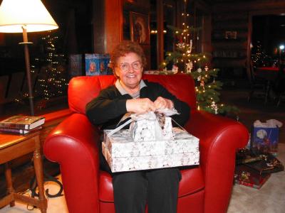 Grandma Maxine opening her presents