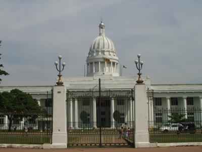 Some city building, right across from Lord Buddha