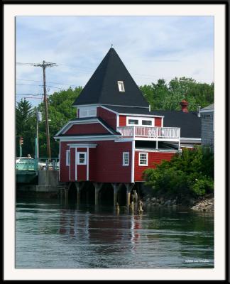 View from the harbor back up to the village of Kennebunkport, ME.