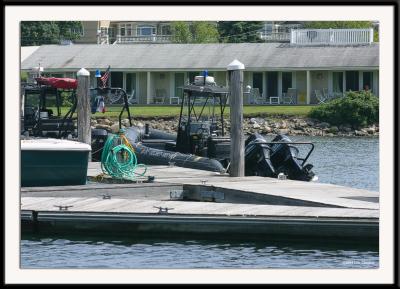 United States Secret Service inflatable Zodiac boat used to protect former President George Herbert Walker Bush near his estate in Kennebunkport, Maine. Boats are docked in Kennebunkport Harbor just a short distance from the Bush compound. (See related photos)