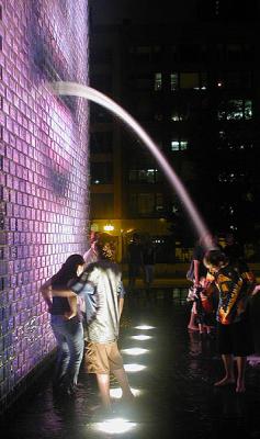 Crown Fountain spewing