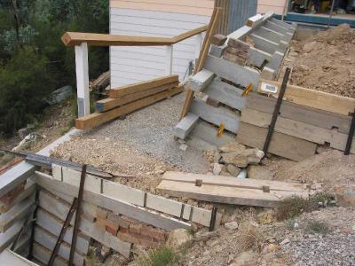 retaining wall path to small room door