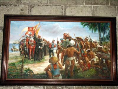 The arrival of the Spanish with the Cross and the Sword, Museum of St. Augustine, Manila