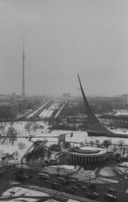 View from the Hotel Cosmos of TV Tower and Space monument