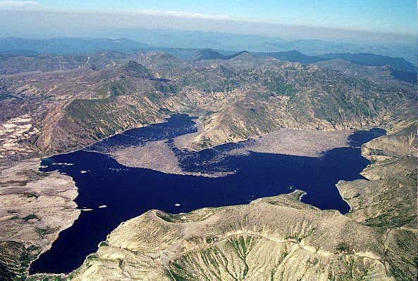 Spirit Lake is still filled with debris from the eruption of Mount St. Helens