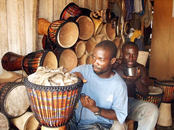 Putting the hide on a drum, Arts Centre