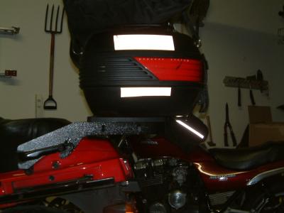 This is a closer view of the Givi E128 mounting base mounted on the JR Rack.
