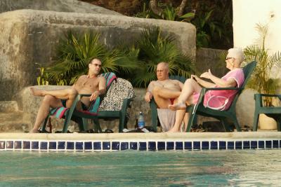 Relaxing by the pools at Pelican Eyes