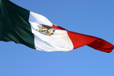 Photo of a gigantic Mexican flag in downtown Ensenada.