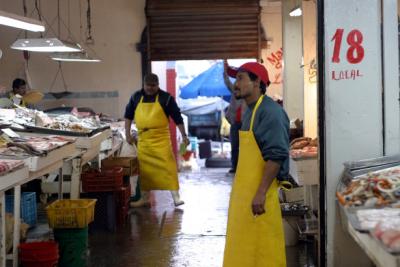 A view inside Ensenada's seafood market.