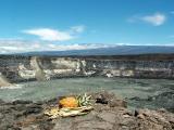 Pineapple offering at Halemaumau crater - Mauna Loa in background