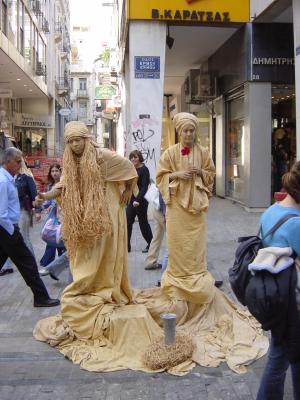 Living dolls at Ermou Shopping Mile, Athens