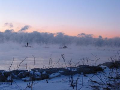 Morning mist  at lake Ontario