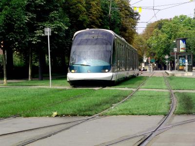 The tram in the city