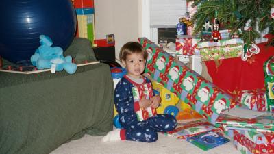 Ben opening presents on Christmas morning