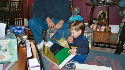 Ben opening presents at Grandpa and Grandma's house in Norfolk, VA