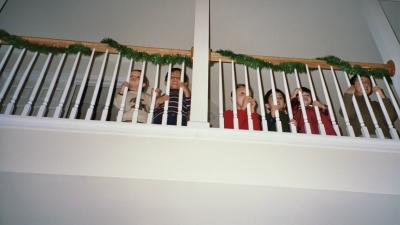 All of the young cousins playing on the balcony at Tita Carina's house in Pennsylvania